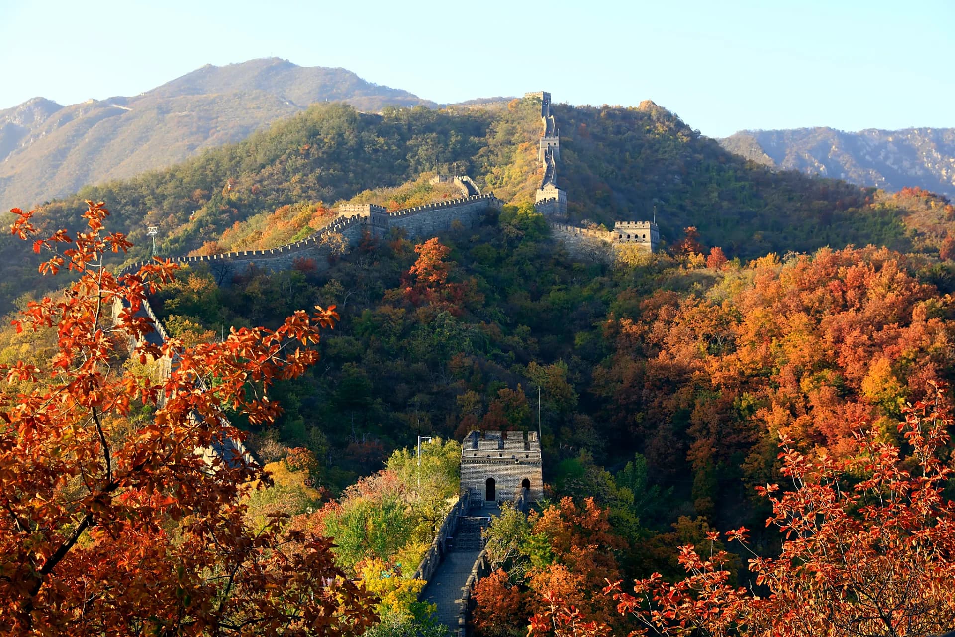 Great Wall of China winding through mountains near Beijing