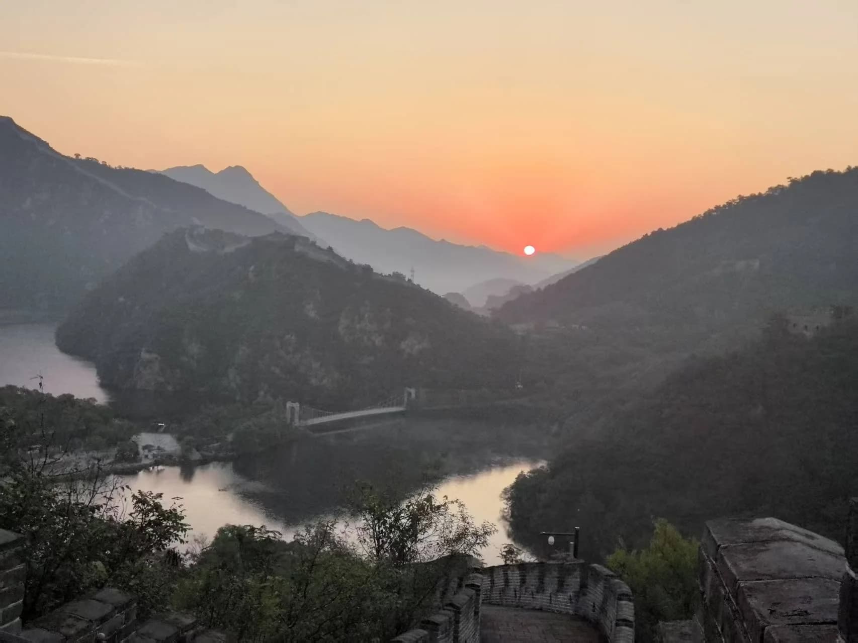Great Wall watchtower with panoramic mountain views